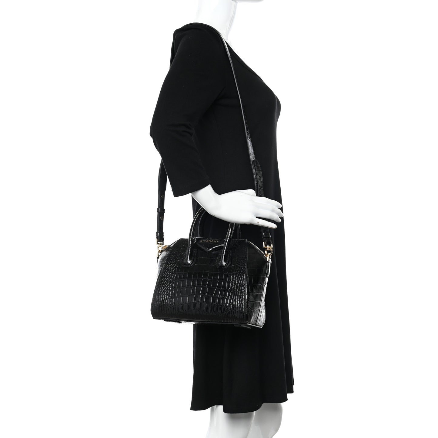 Calfskin Crocodile Embossed Mini Antigona Black