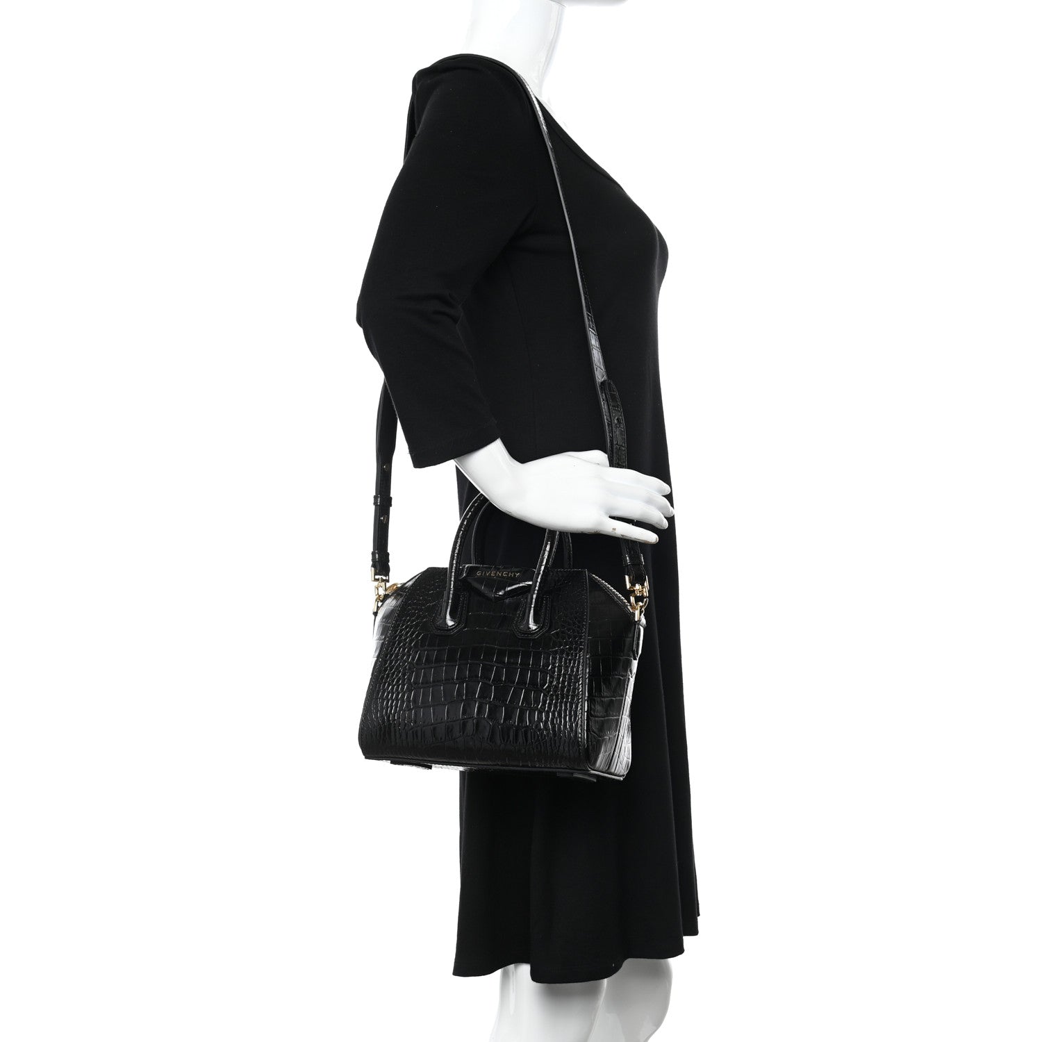 Givenchy Calfskin Crocodile Embossed Mini Antigona Black 2 of 10