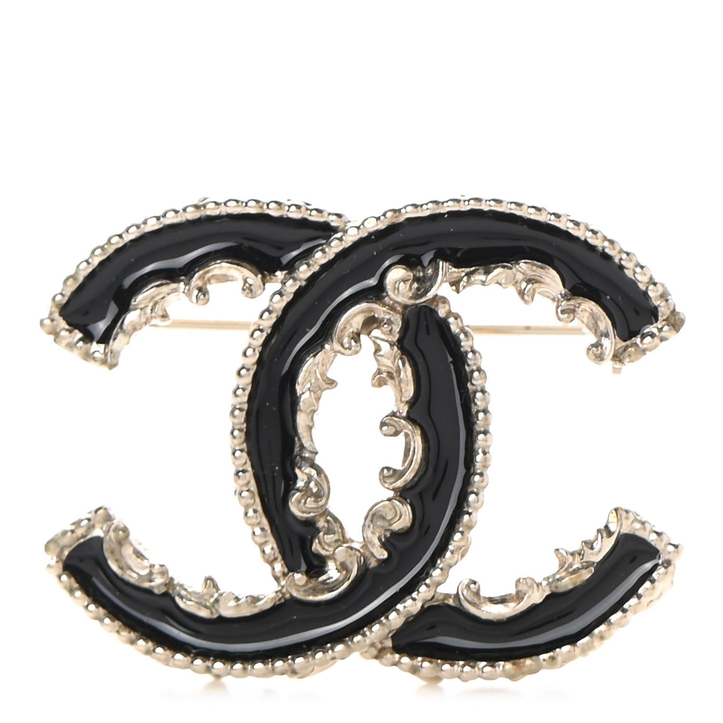 Enamel CC Baroque Brooch Black Gold