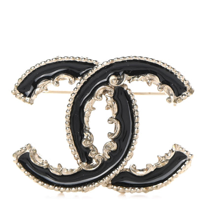 Chanel Enamel CC Baroque Brooch Black Gold 1 of 6
