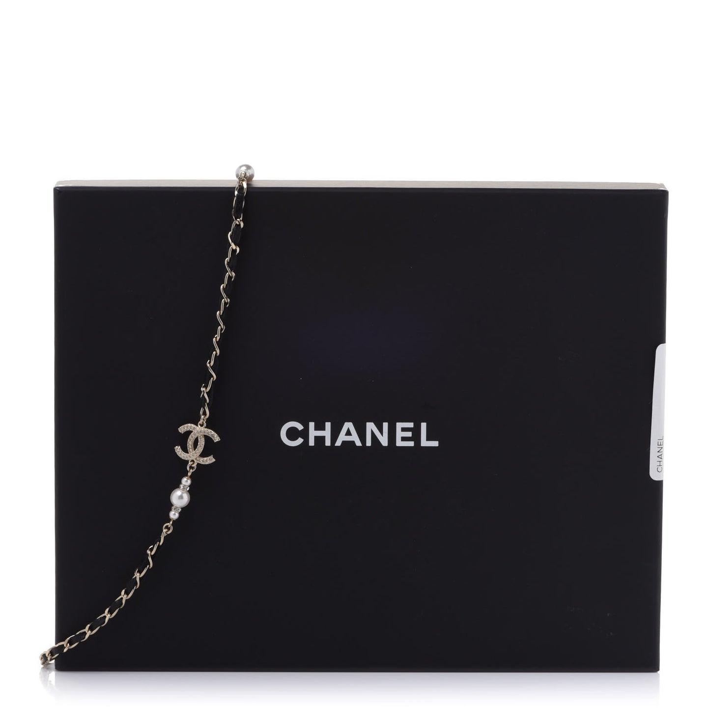 Pearl Crystal Lambskin CC Long Necklace Gold Black