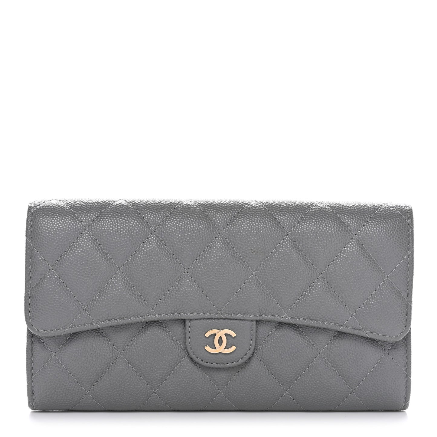 Caviar Quilted Large Gusset Flap Wallet Grey