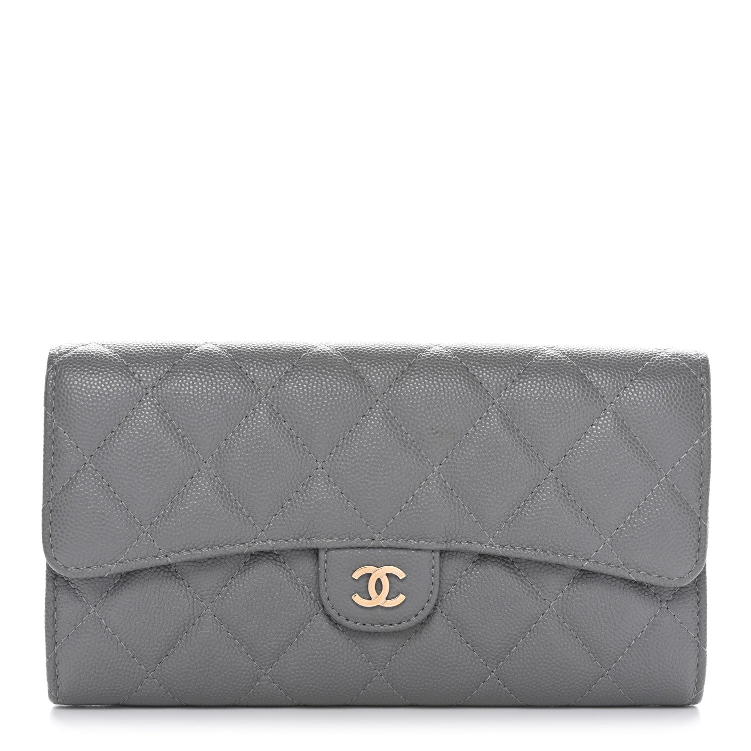 Chanel Caviar Quilted Large Gusset Flap Wallet Grey 1 of 11