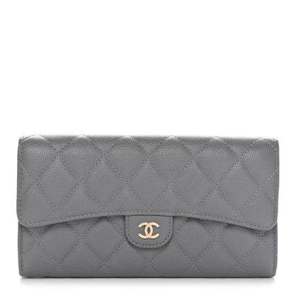 Chanel Caviar Quilted Large Gusset Flap Wallet Grey 1 of 11