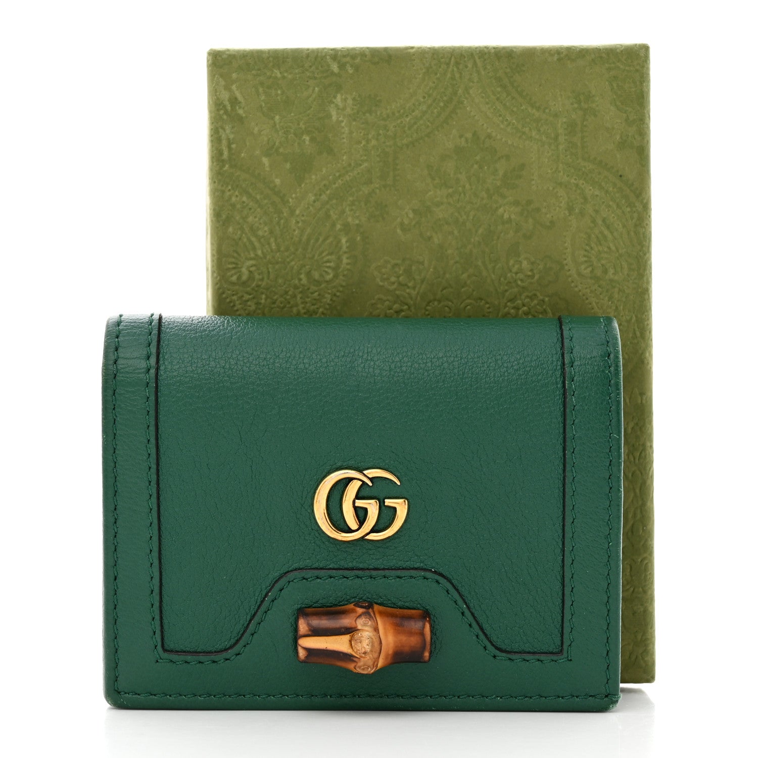 Gucci Wonka Grain Calfskin Diana Card Case Wallet Emerald 10 of 10