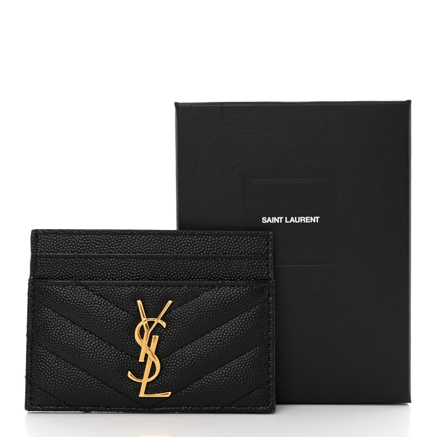 Saint Laurent Grain De Poudre Matelasse Chevron Monogram Credit Card Case Black 8 of 8