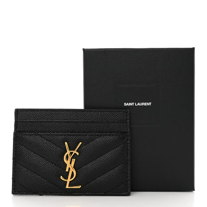 Saint Laurent Grain De Poudre Matelasse Chevron Monogram Credit Card Case Black 8 of 8