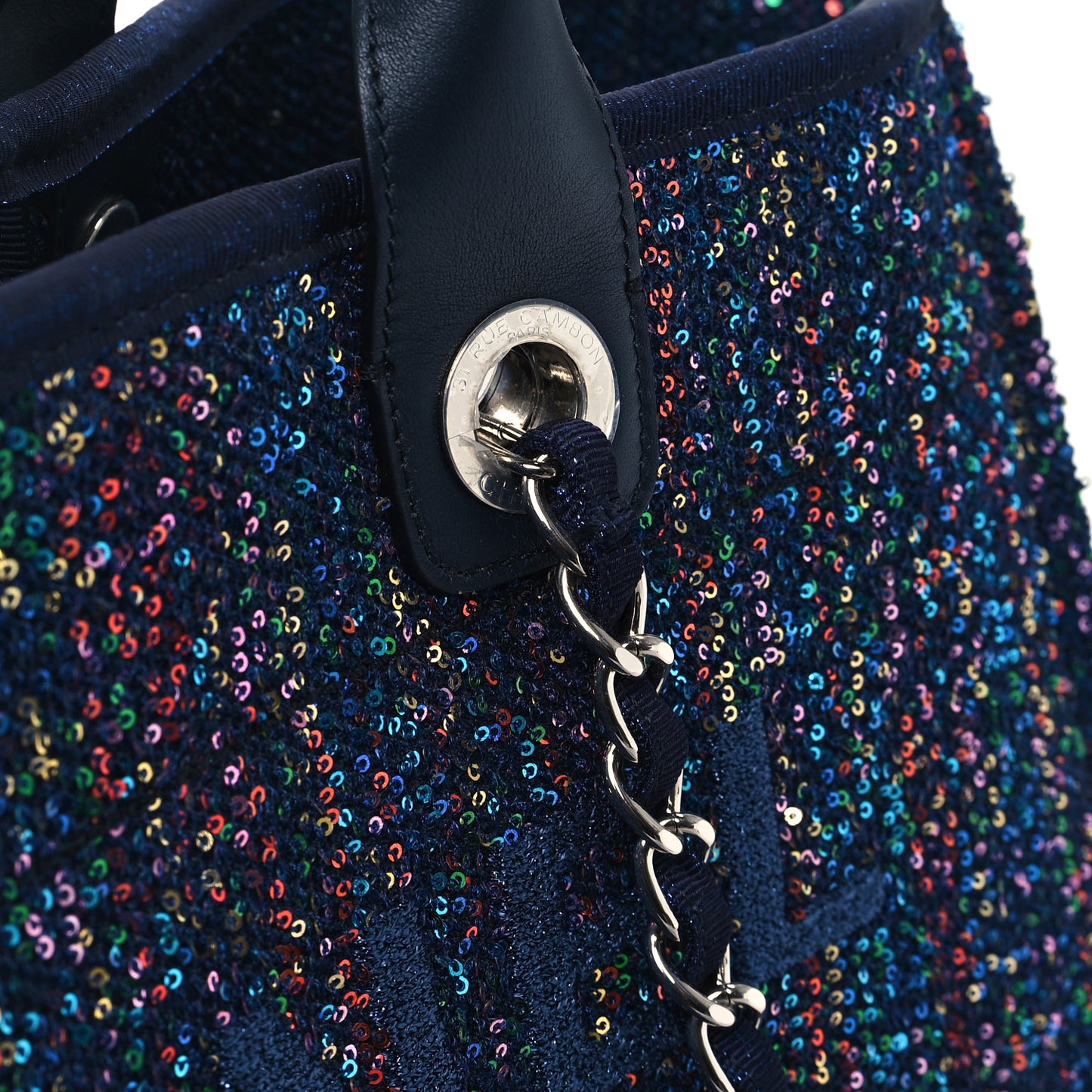 Calfskin Sequin Medium Deauville Tote Blue Multicolor