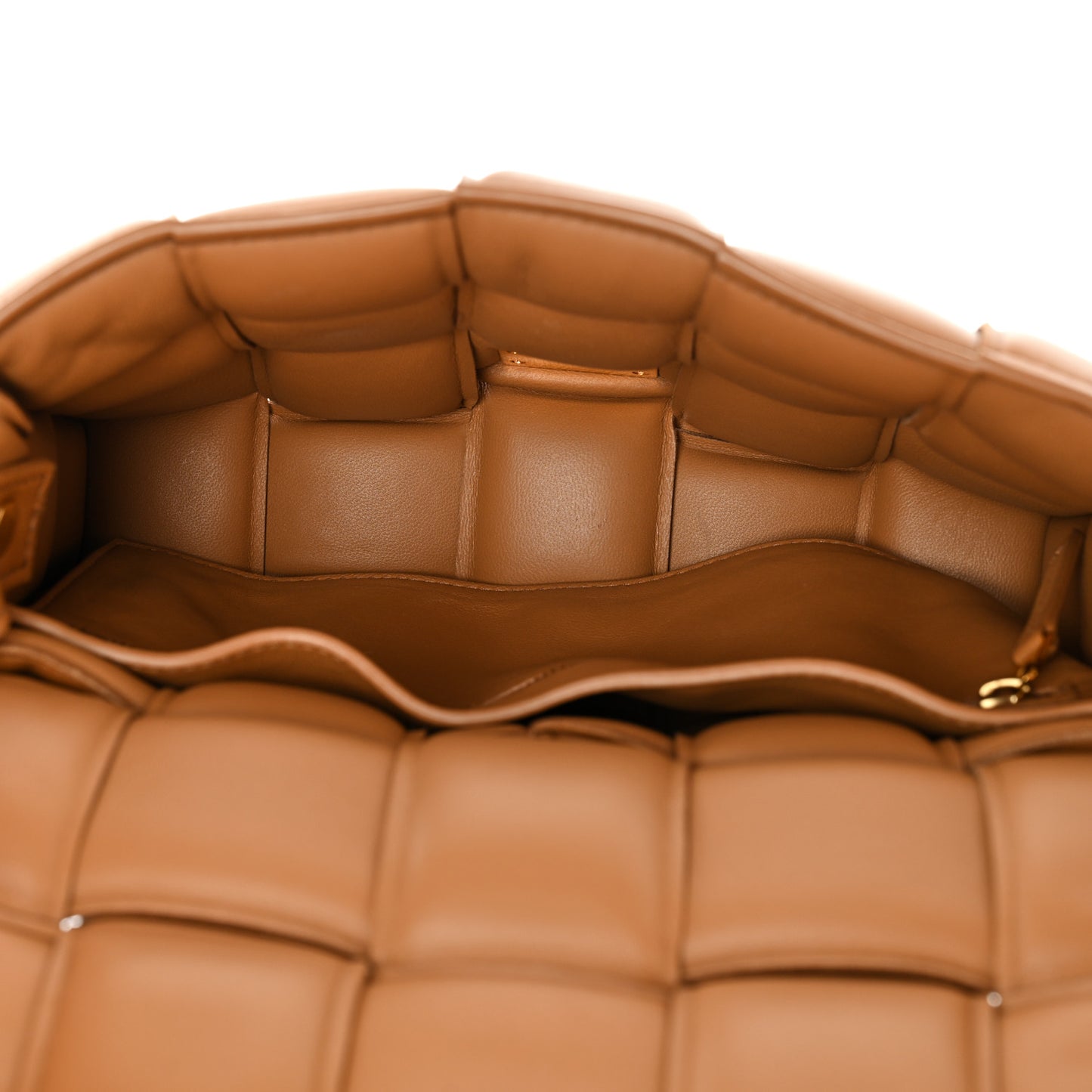 Nappa Maxi Intreccio Padded Cassette Crossbody Bag Caramel