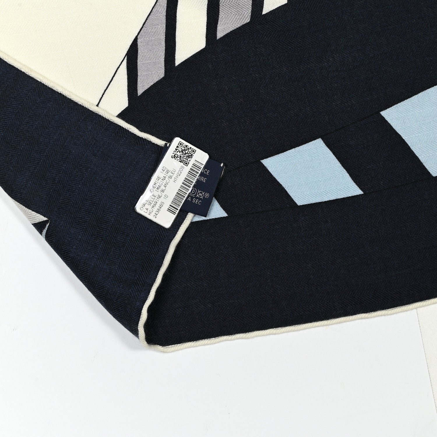 Hermes Cashmere Silk La Selle Imaginaire Shawl 140 Marine White 5 of 5