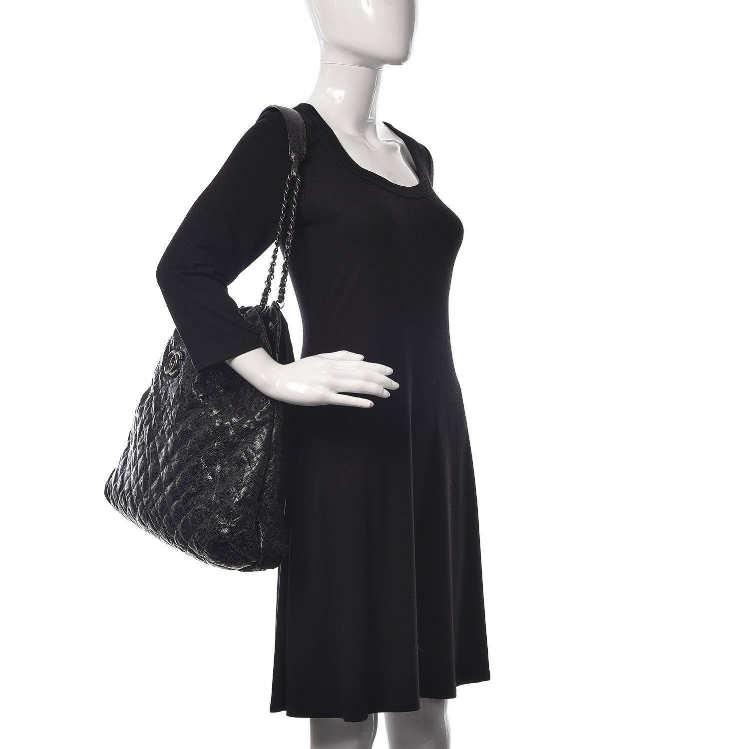 Chanel Distressed Glazed Caviar Quilted Large Elastic Tote Black 2 of 10