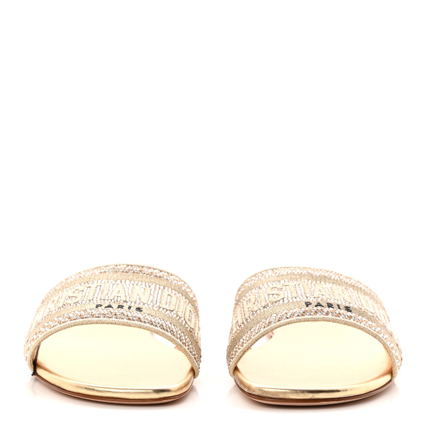 Cotton Strass Embroidered Dway Slide Sandals  40 Gold