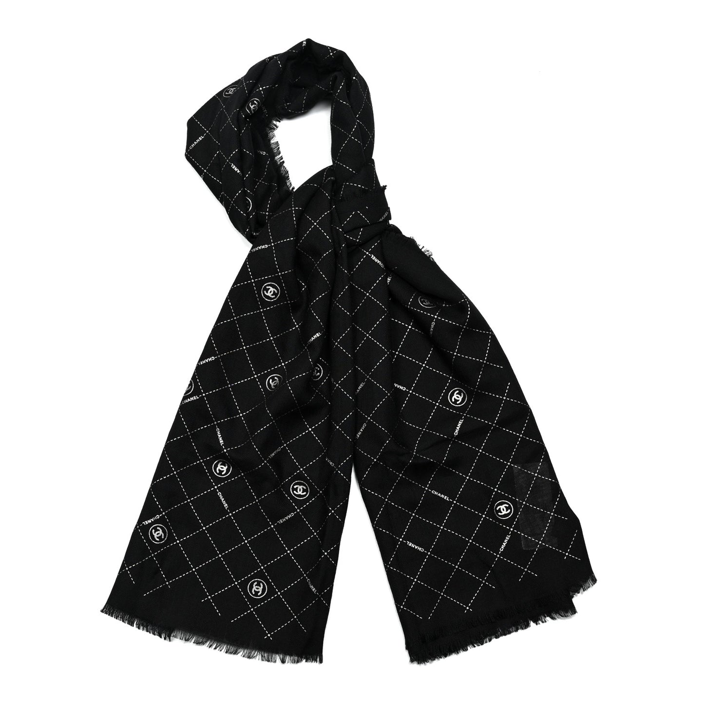 Cashmere Silk Wool CC Logo Stole Black