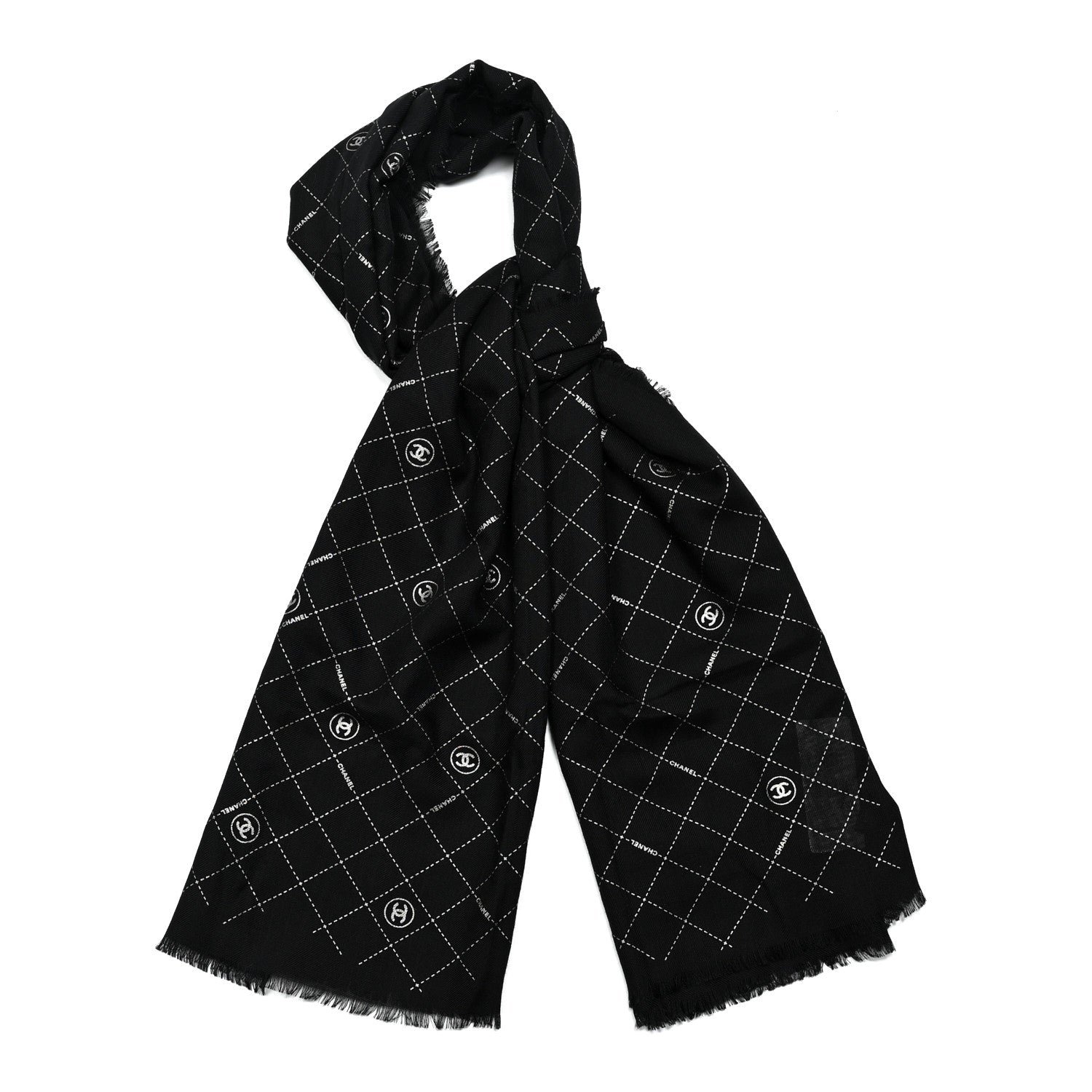 Chanel Cashmere Silk Wool CC Logo Stole Black 1 of 3
