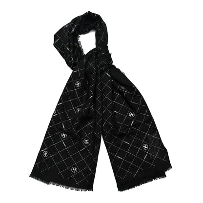 Chanel Cashmere Silk Wool CC Logo Stole Black 1 of 3