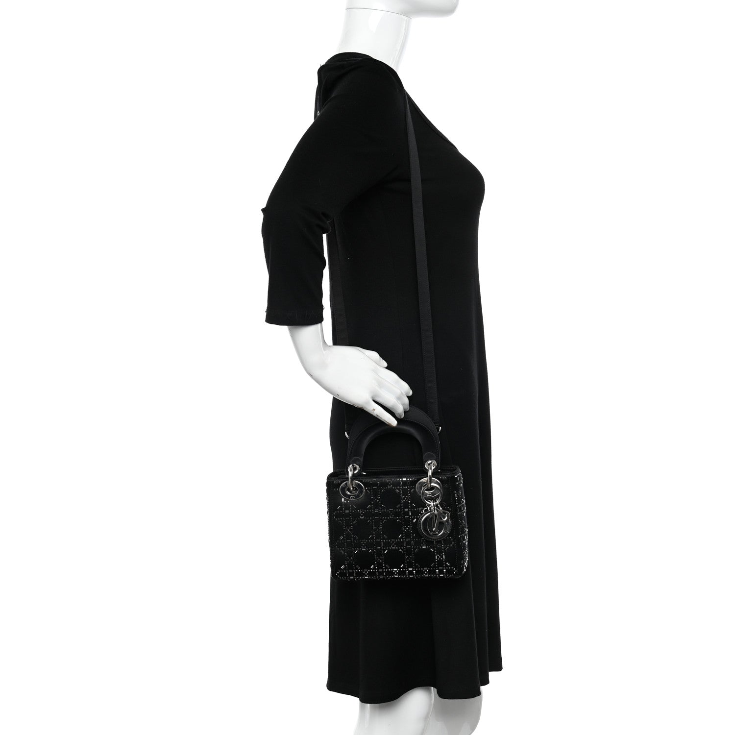 Christian Dior Satin Crystal Cannage Mini Lady Dior Black 2 of 9