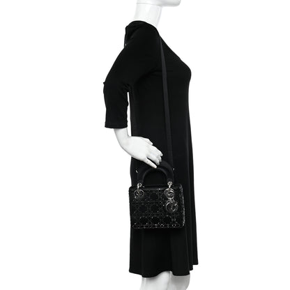Christian Dior Satin Crystal Cannage Mini Lady Dior Black 2 of 9