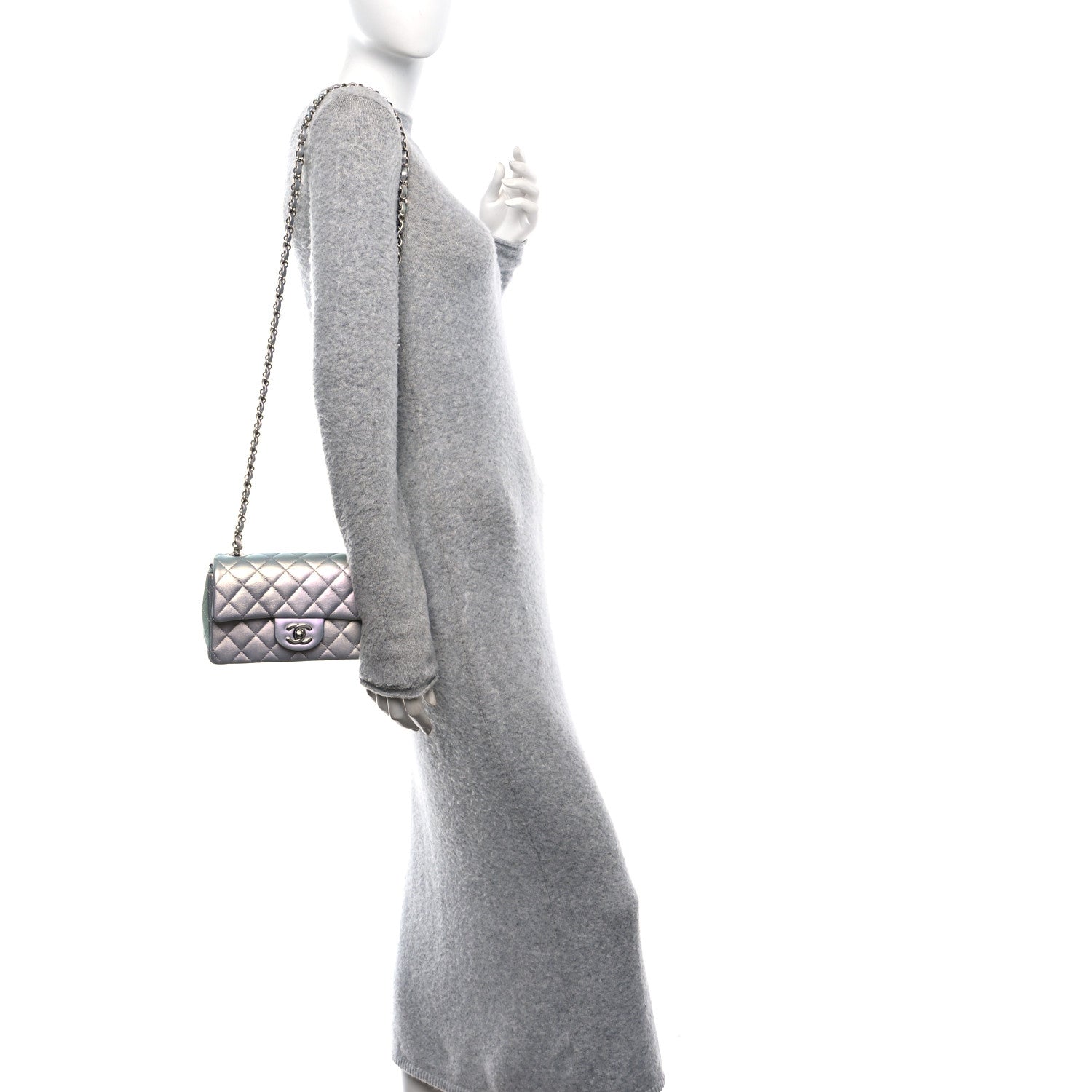 Chanel Iridescent Calfskin Quilted Mini Rectangular Flap Light Blue 2 of 10