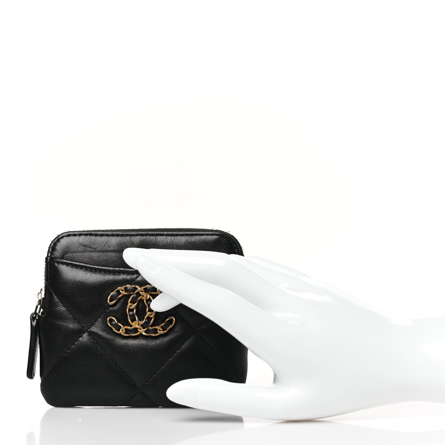 Lambskin Quilted Chanel 19 Zip Card Holder Wallet Black
