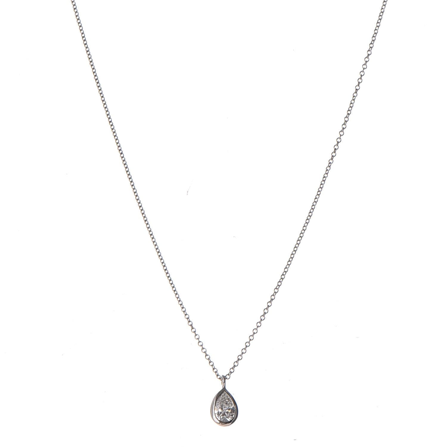 Tiffany Platinum Diamond .40ct Elsa Peretti Diamonds By The Yard Pear Shape Necklace 1 of 8