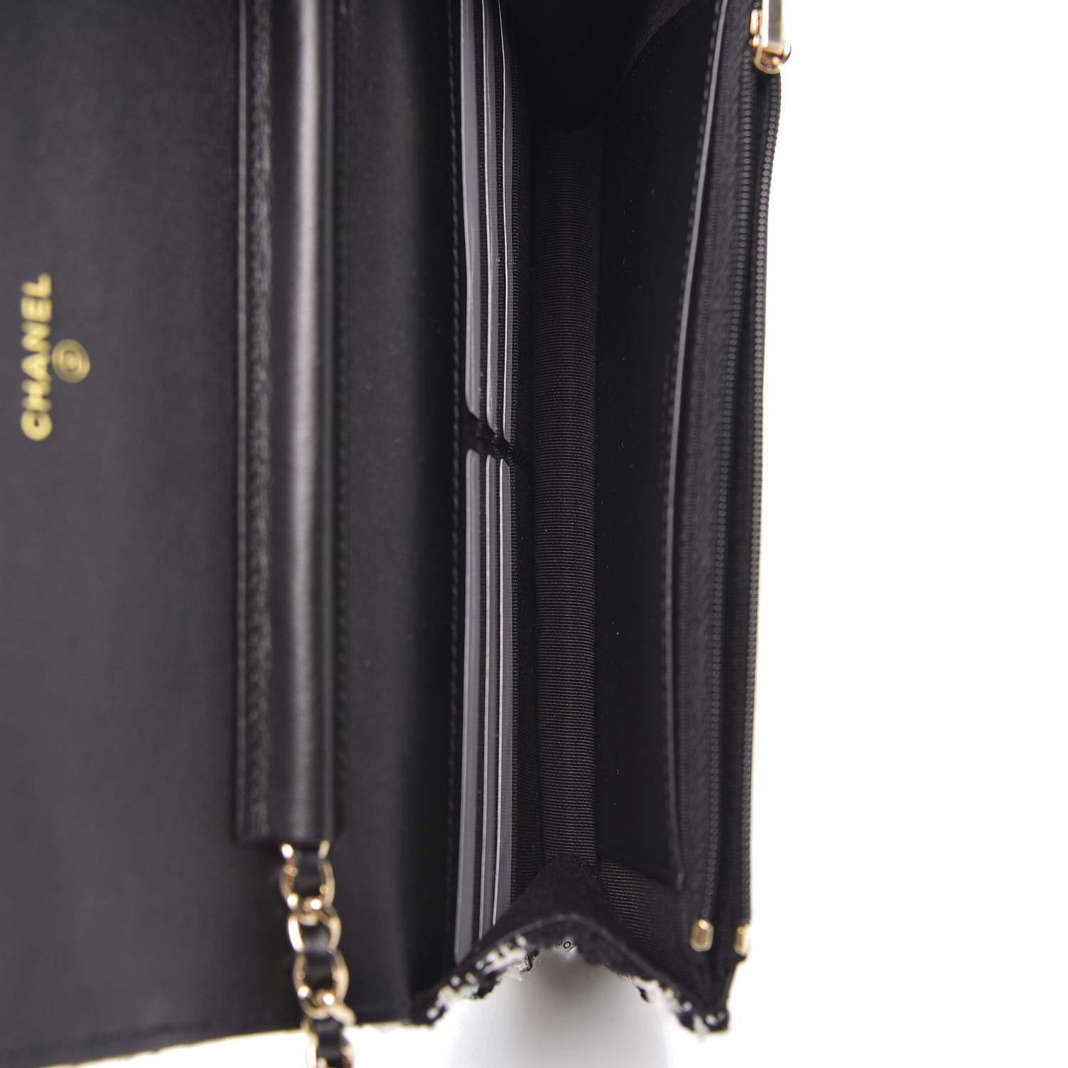 Chanel Tweed Quilted Wallet On Chain WOC Black Ecru White 5 of 12