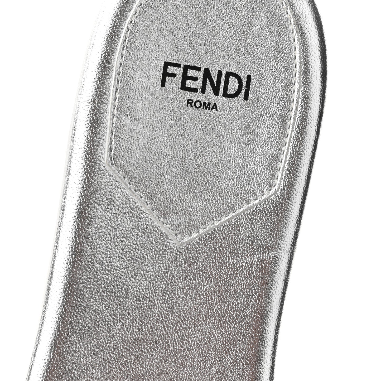 Laminated Goatskin Baguette Crystal Embroidered Signature Flat Slide Sandals 39.5 Silver
