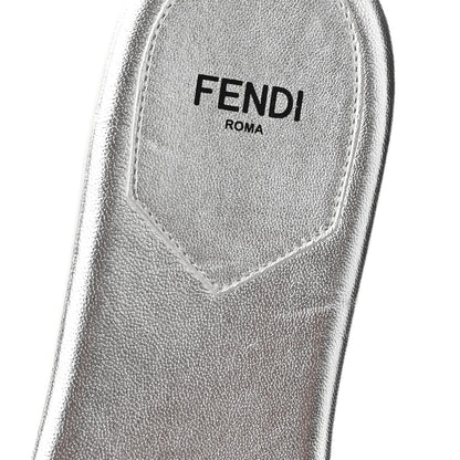 Fendi Laminated Goatskin Baguette Crystal Embroidered Signature Flat Slide Sandals 39.5 Silver 9 of 9