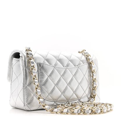 Chanel Metallic Calfskin Quilted Mini Rectangular Flap Silvery 3 of 13