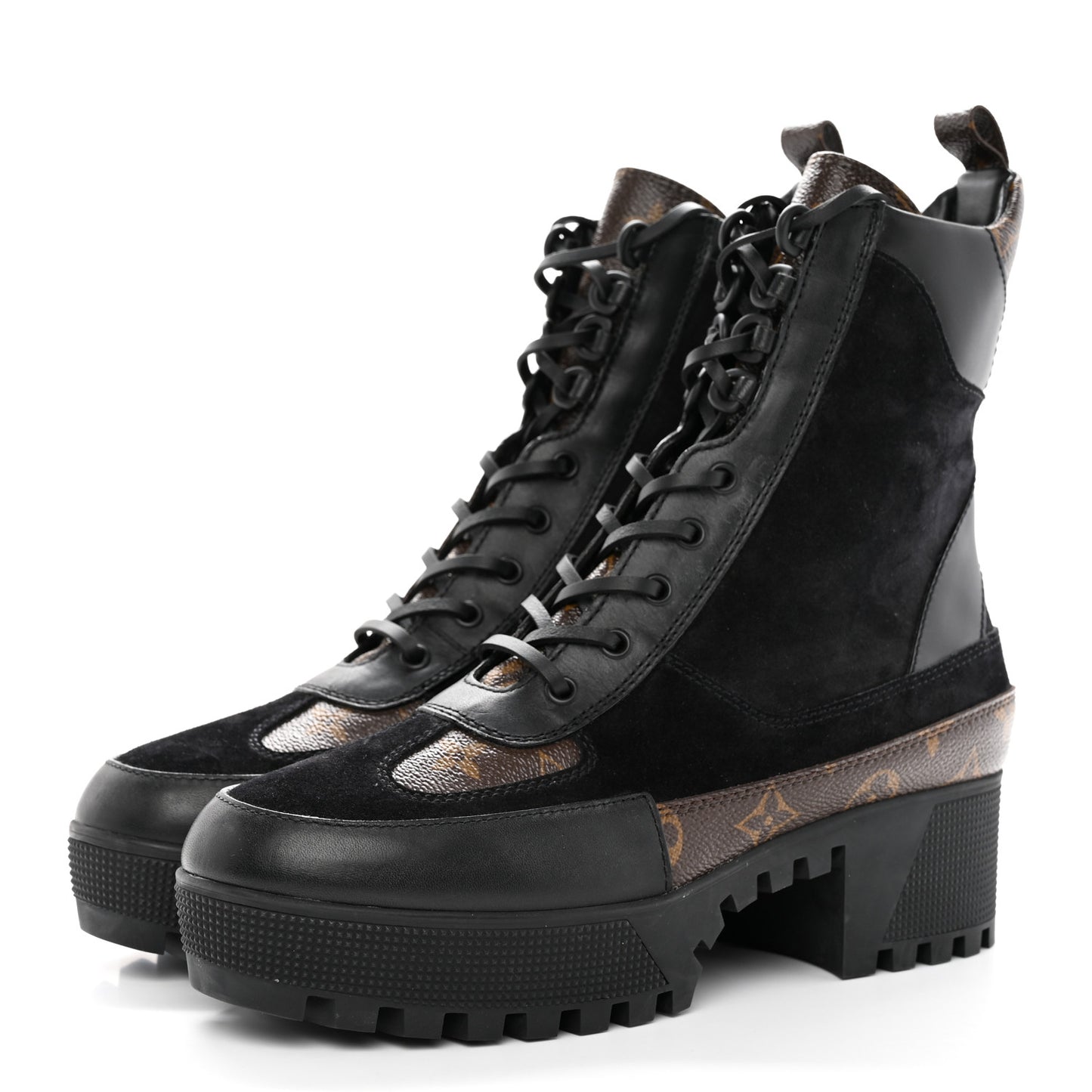Suede Calfskin Monogram Laureate Platform Desert Boots 41 Black