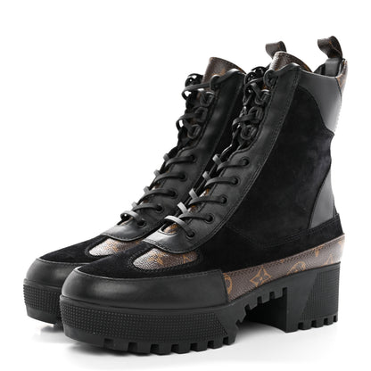 Louis Vuitton Suede Calfskin Monogram Laureate Platform Desert Boots 41 Black 3 of 13