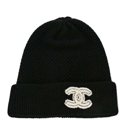 Chanel Cashmere CC Logo Beanie Hat Black 1 of 8