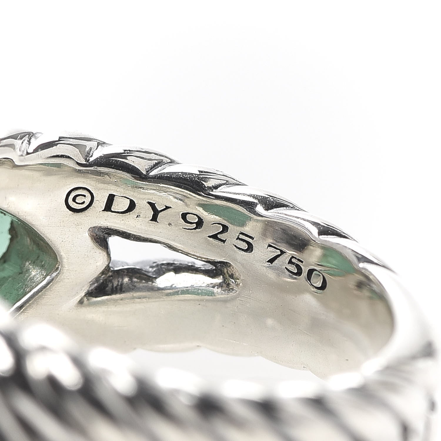 David Yurman Sterling Silver 18K Yellow Gold Green Onyx Smoky Quartz Three Stone Ring 55/7.25 6 of 6