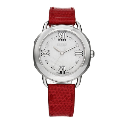 Fendi Stainless Steel Lizard Diamond Mother of Pearl 36mm Selleria Quartz Watch Red 1 of 4