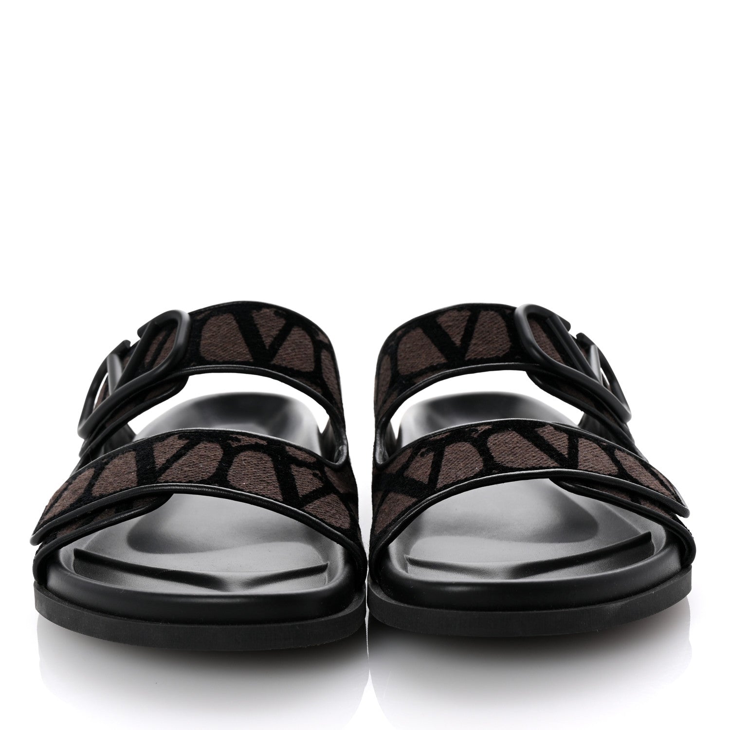 Valentino Garavani Toile Iconographe Vlogo Mens Double Strap Slide Sandals 43 Fondant Black 3 of 10