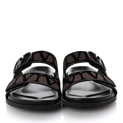 Valentino Garavani Toile Iconographe Vlogo Mens Double Strap Slide Sandals 43 Fondant Black 3 of 10