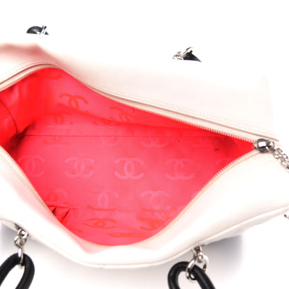 Chanel Calfskin Quilted Large Cambon Bowler White Black 5 of 13