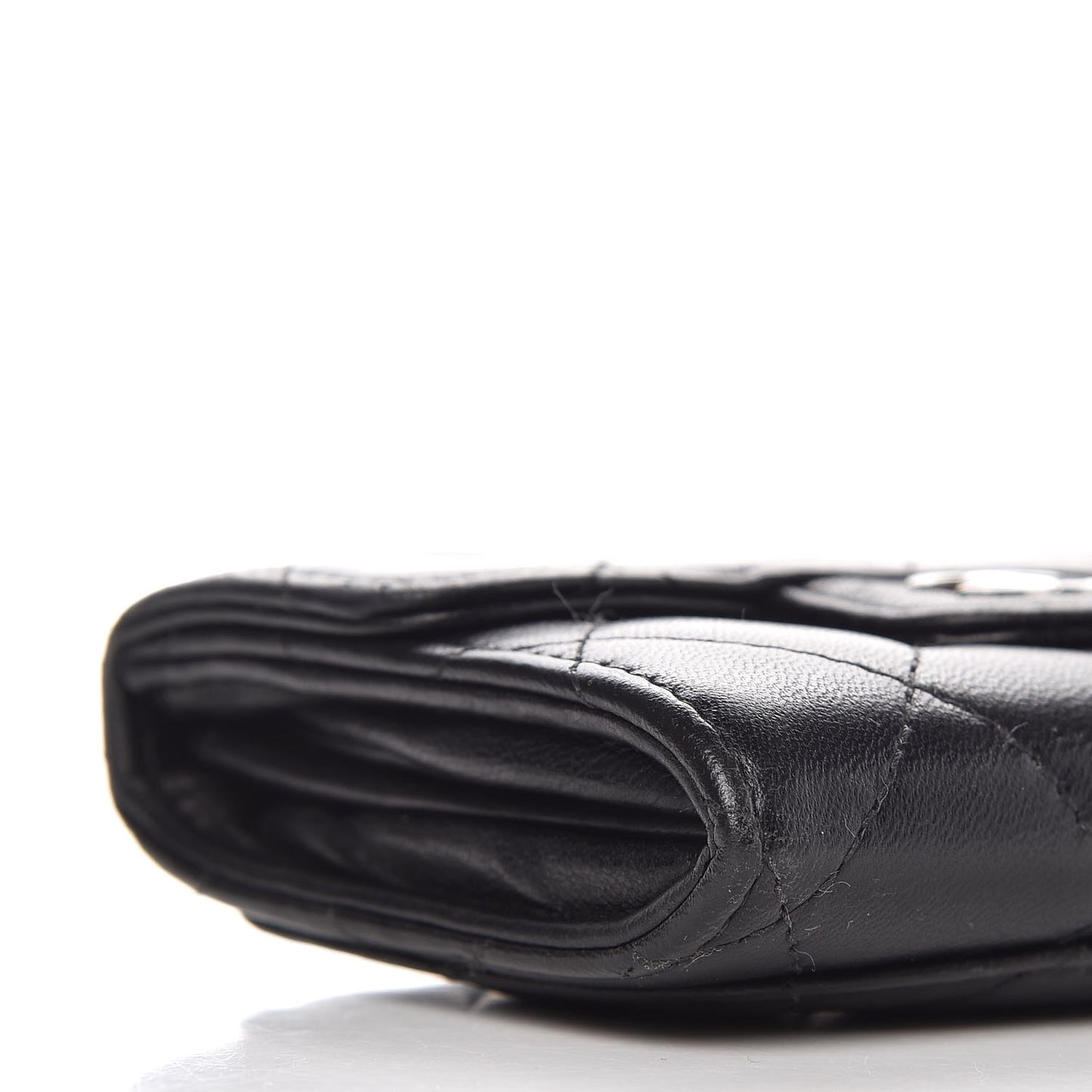 Lambskin Quilted Flap Card Holder Wallet Black