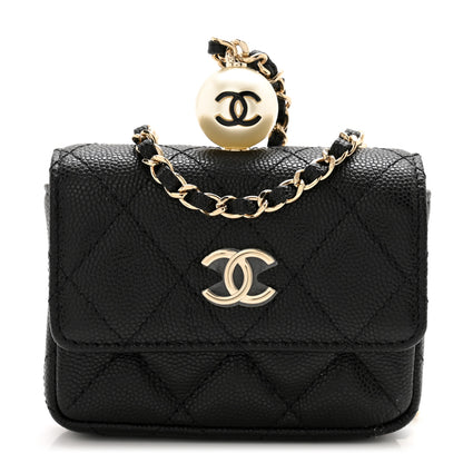 Chanel Caviar Quilted Mini Pearl On Top Coin Purse With Chain Black 1 of 11