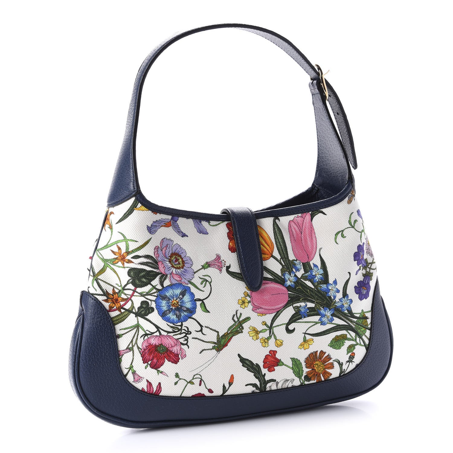 Gucci Canvas Flora Medium Jackie Hobo Blue Agata 3 of 10