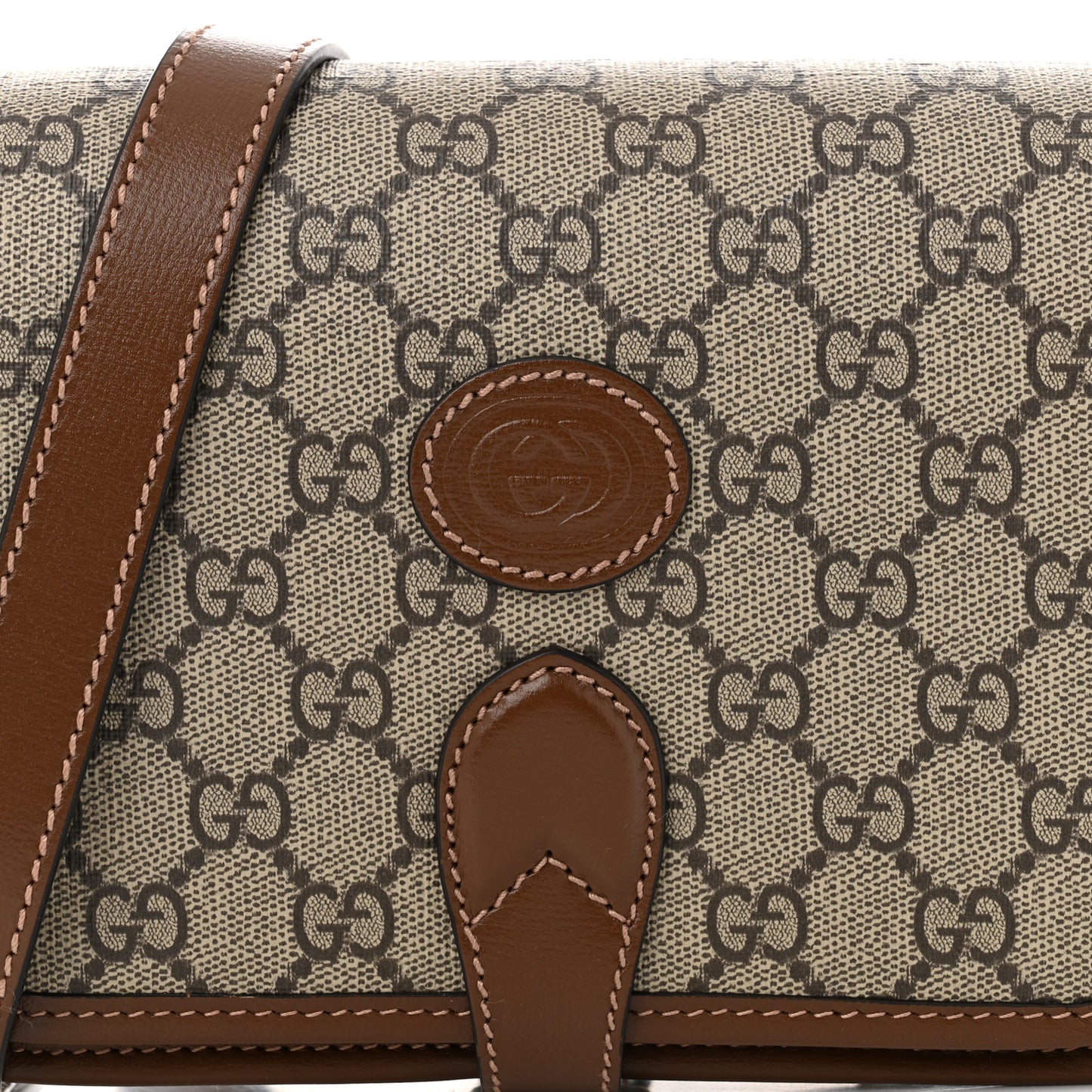 GG Supreme Monogram Azalea Calfskin Mini Retro Interlocking G Flap Shoulder Bag Beige Ebony Brown Sugar