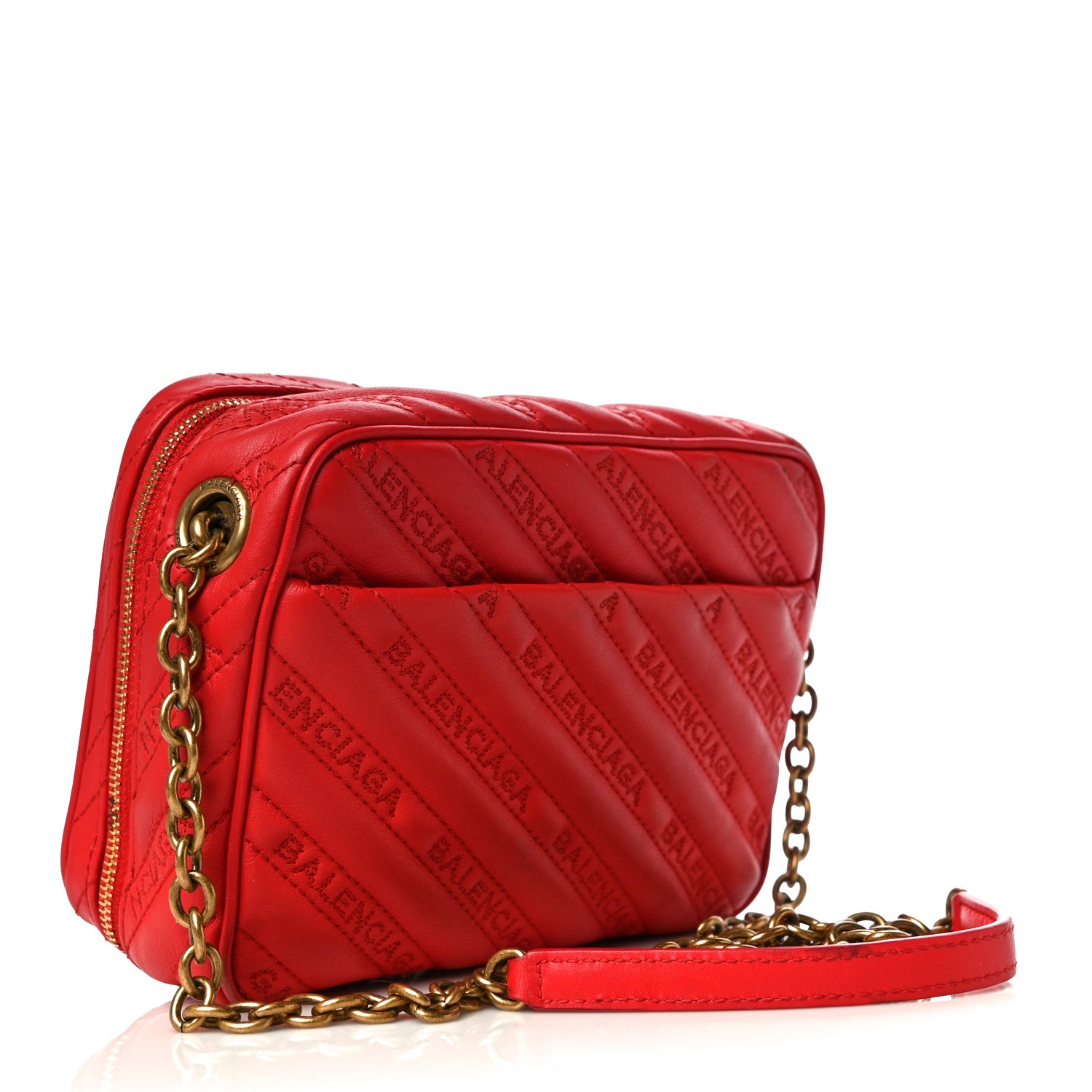 Balenciaga Calfskin Logo Matelasse Chain Strap Blanket Reporter XS Rouge Tango 3 of 19