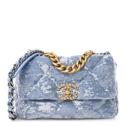 Chanel Sequin Quilted Medium Chanel 19 Flap Light Blue 1 of 10