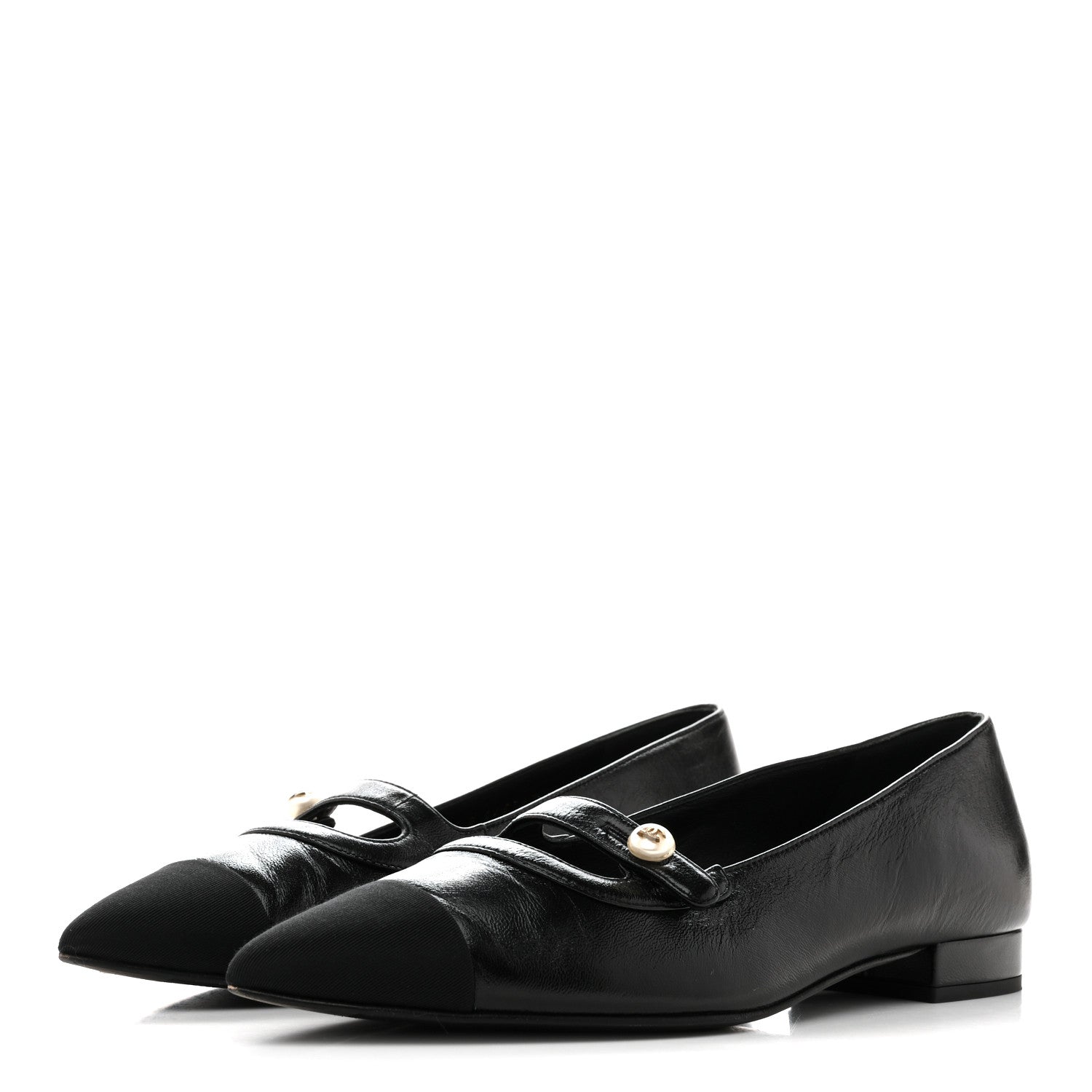 Chanel Shiny Lambskin Grosgrain Pearl Mary Jane Flats 37.5 Black 4 of 10