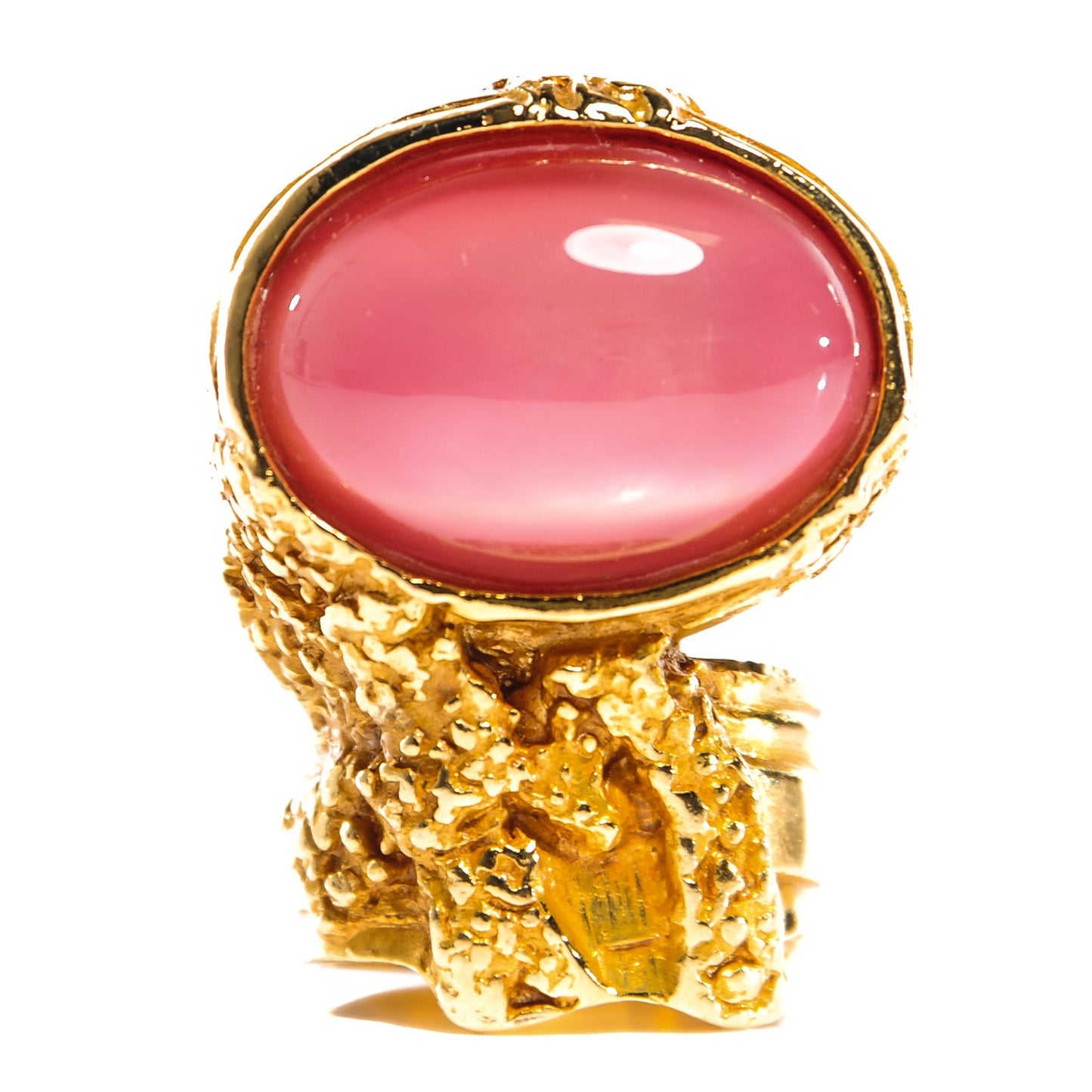 Glass Cabochon Arty Ovale Ring 9 Gold Pink