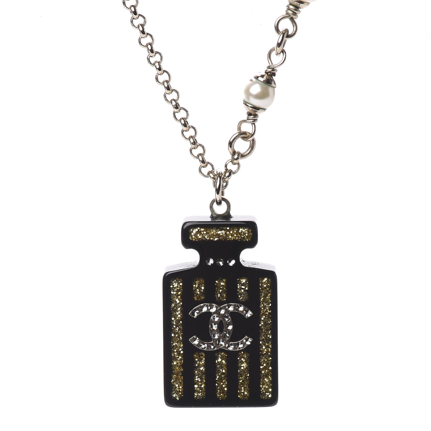 Resin Strass Perfume Bottle CC Necklace Black Gold