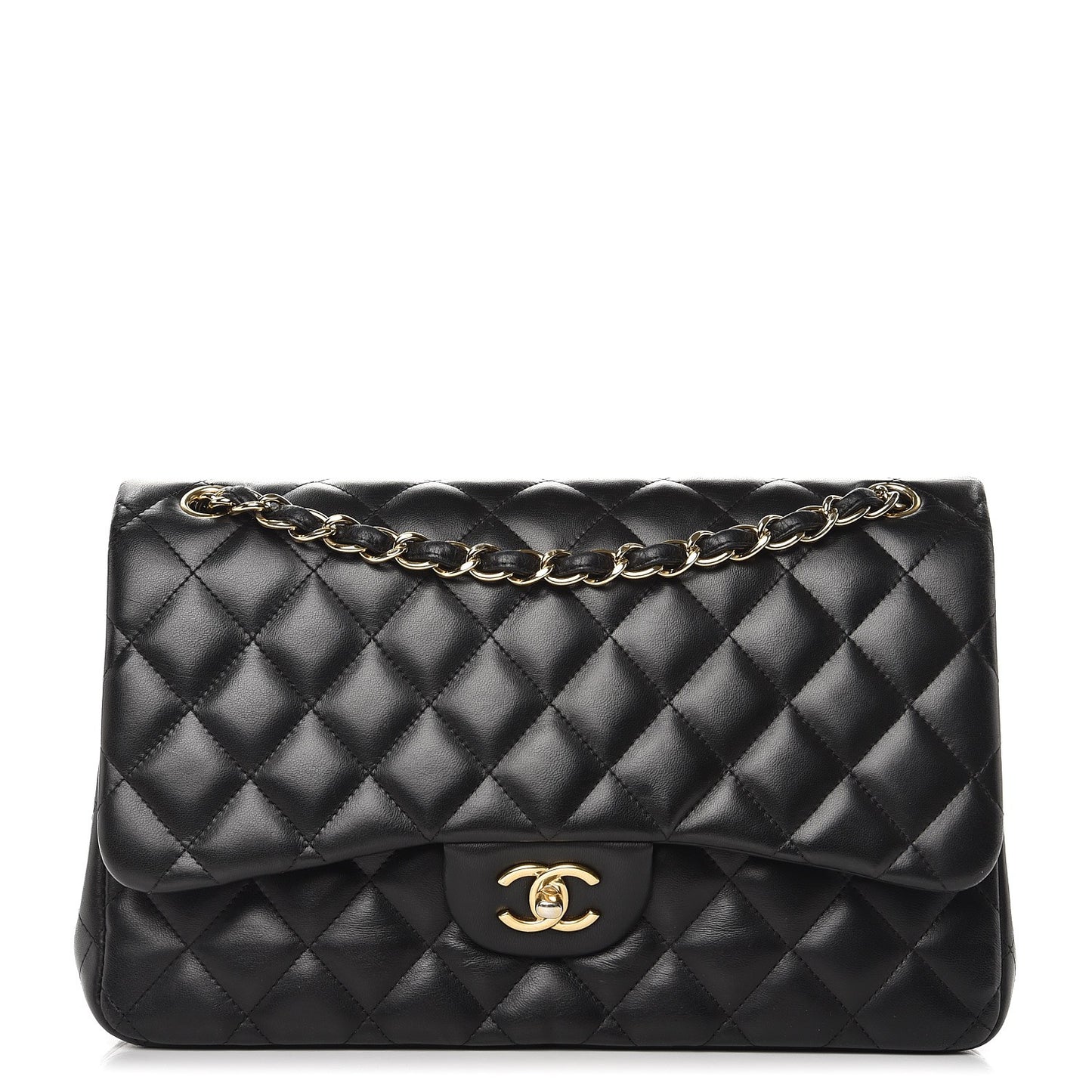Lambskin Quilted Jumbo Double Flap Black