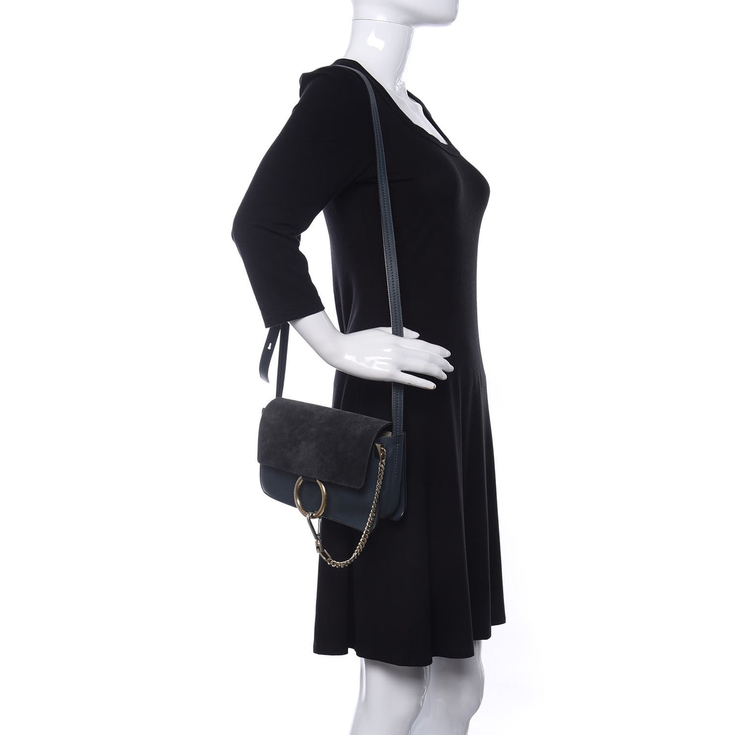Suede Calfskin Small Faye Shoulder Bag Silver Blue