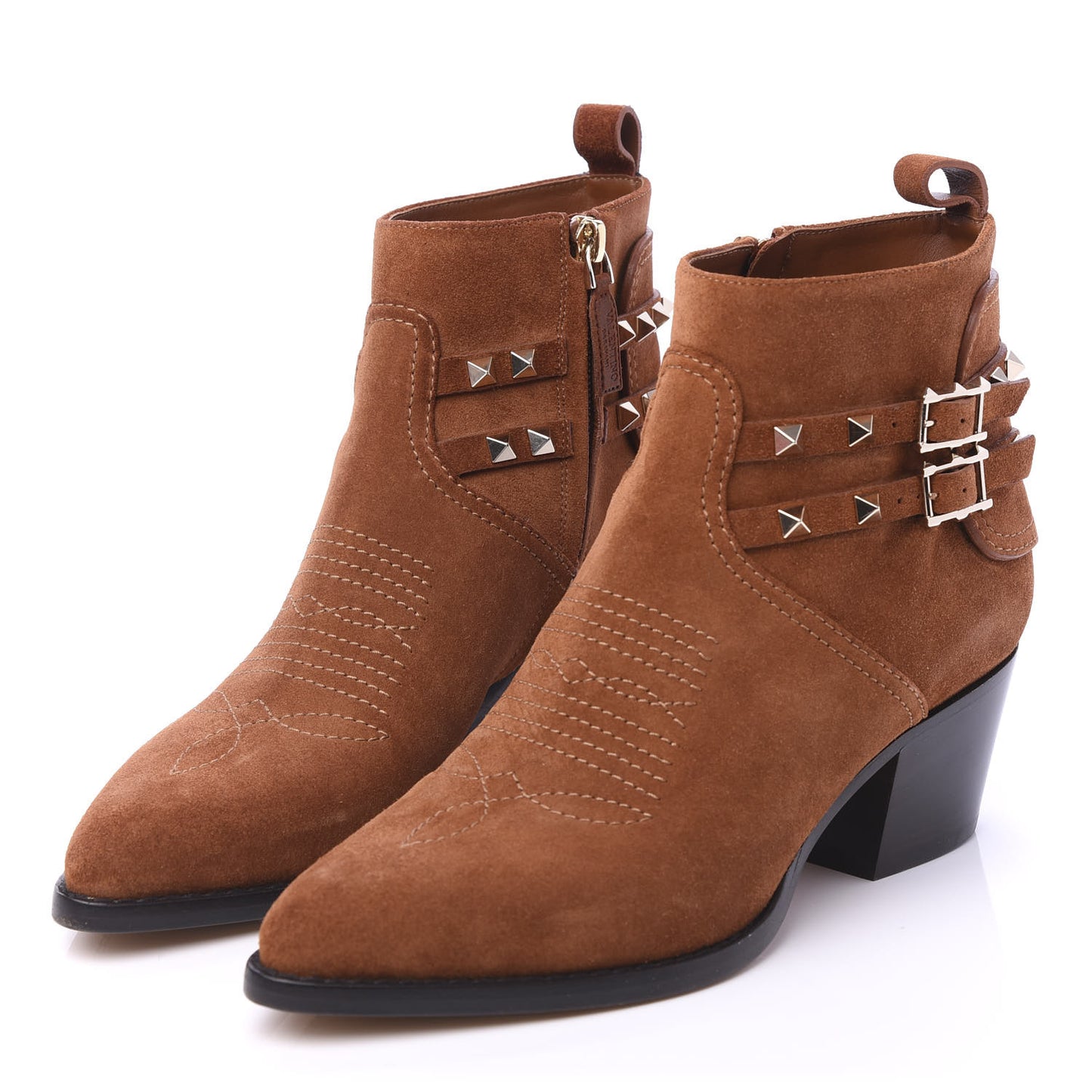 Suede Rockstud Double Buckle 50mm Cowboy Ankle Boots 38 Selleria