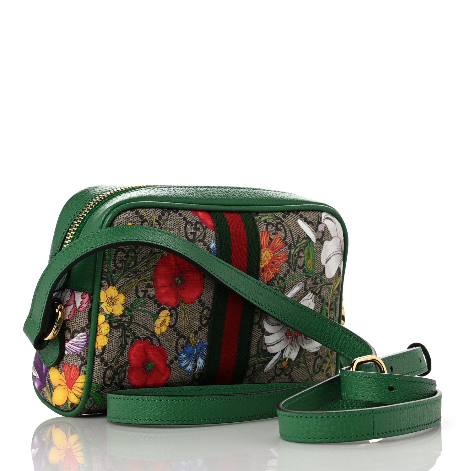 Gucci GG Supreme Monogram Flora Web Mini Ophidia Shoulder Bag Green 2 of 9