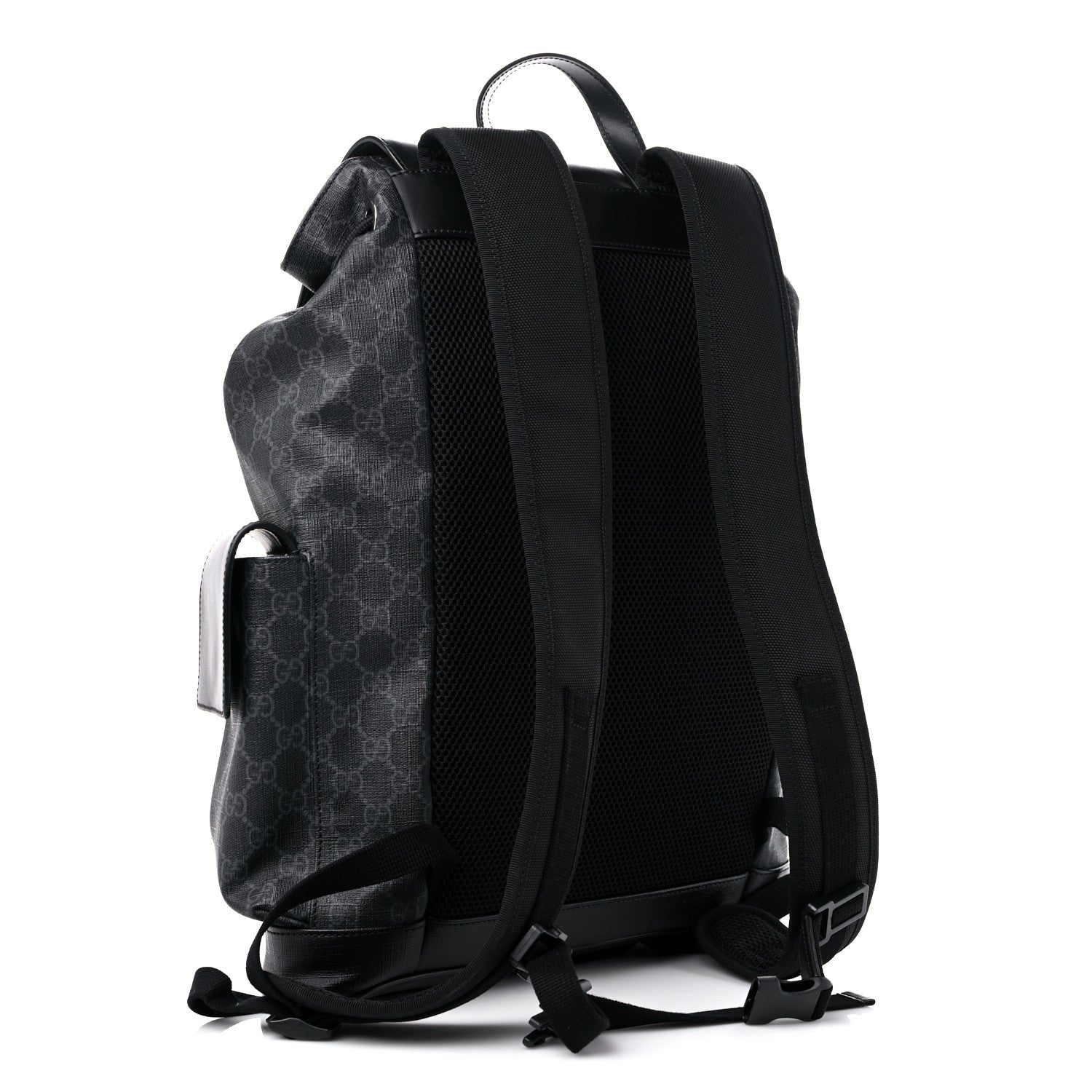 Gucci Soft GG Supreme Monogram Appia Calfskin Web Double Buckle Backpack Black 3 of 9
